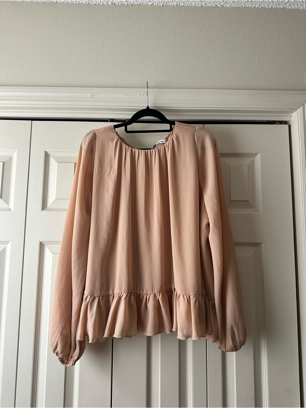 Women’s Blush Peplum Long-Sleeve Blouse